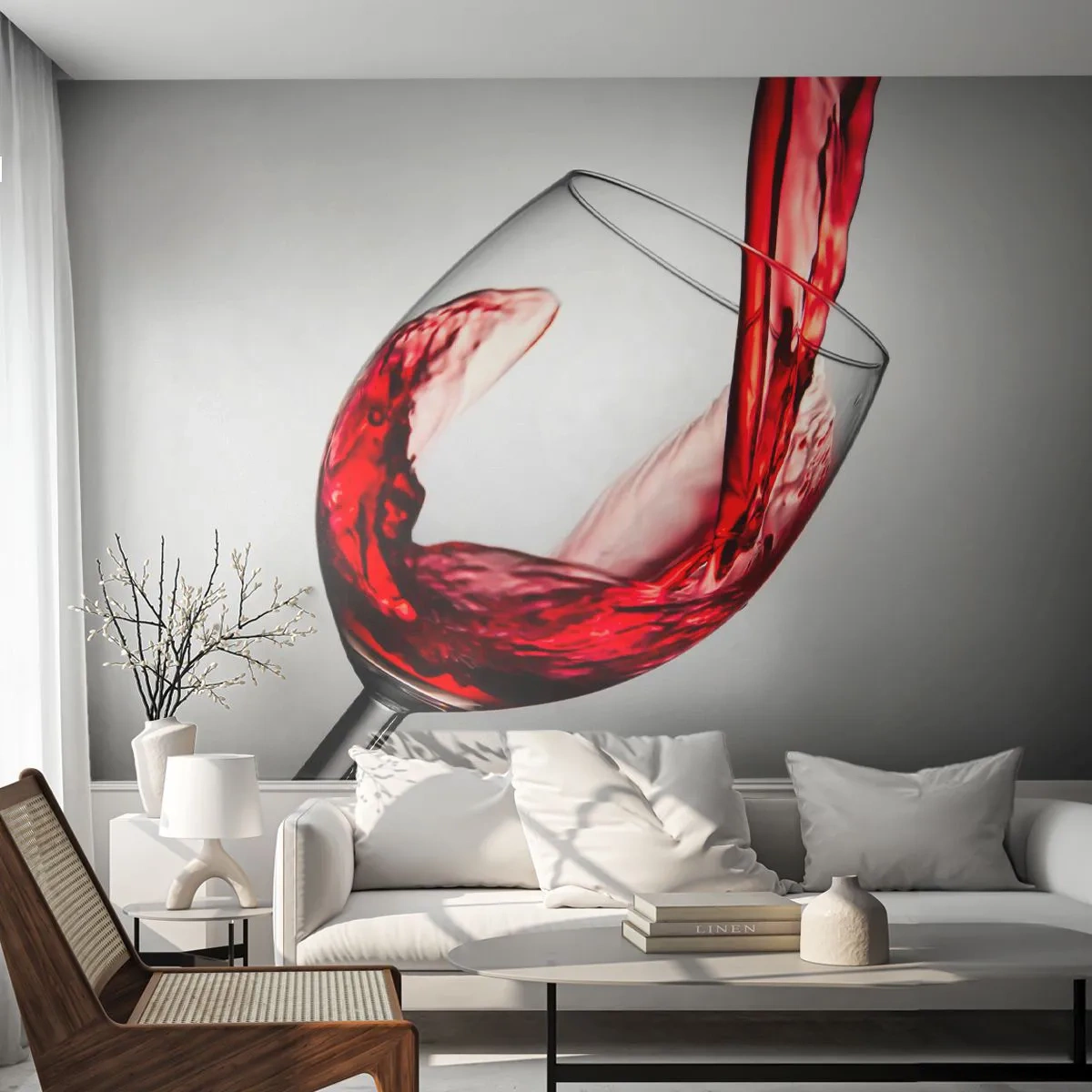 Fotomurali Premium Sand - Vino rosso versato in un bicchiere - 100x70cm - Colore - movimento - suono - Decorazione murale moderna per soggiorno e camera da letto ARTTOR