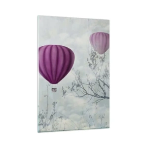 Quadro su vetro - Palloncini viola che fluttuano sopra gli alberi tra le nuvole - 80x120cm - Come navi nel cielo - Decorazione murale moderna per soggiorno e camera da letto ARTTOR