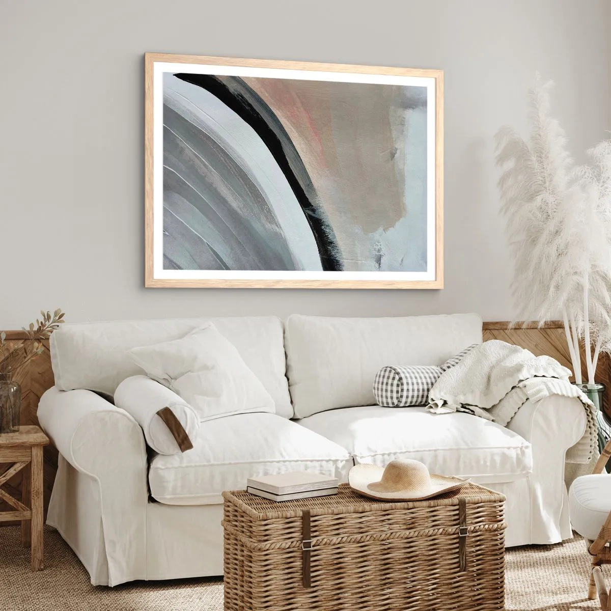 Poster in cornice rovere chiaro - Composizione: arco di nero e grigio - 40x30 cm