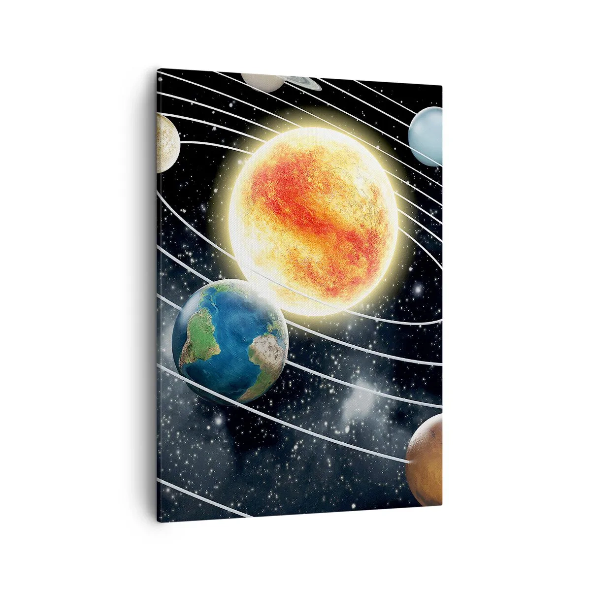 Quadro su tela - Stampe su Tela - Sistema solare con pianeti e sole nello spazio - 50x70cm - Danza cosmica - Decorazione murale moderna per soggiorno e camera da letto ARTTOR