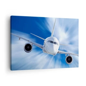 Quadro su tela - Stampe su Tela - Un aereo passeggeri in movimento contro il cielo - 70x50cm - Nel cielo, più veloce del vento - Decorazione murale moderna per soggiorno e camera da letto ARTTOR