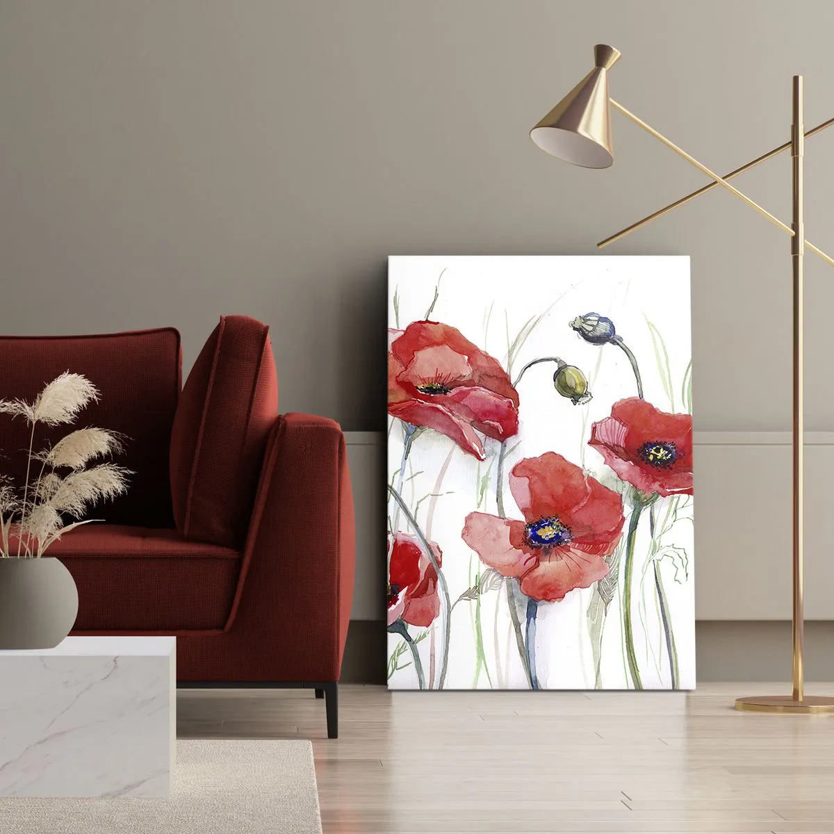 Quadro su tela - Stampe su Tela - Papaveri acquerellati su uno sfondo delicato - 50x70cm - Fiori polacchi - Decorazione murale moderna per soggiorno e camera da letto ARTTOR