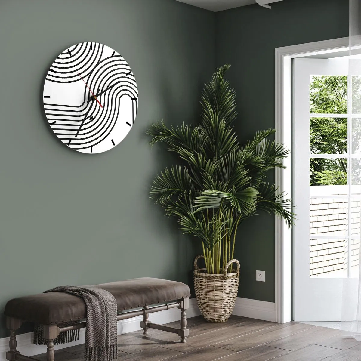 Orologio da parete - Orologio in Vetro - Linee nere che formano un complesso schema di binari curvi - 30x30cm - In curva - Decorazione murale moderna per soggiorno, cucina e camera da letto ARTTOR