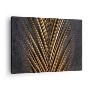 Quadro su tela - Stampe su Tela - Foglia tropicale dorata su sfondo nero - 70x50cm - L'oro dei tropici - Decorazione murale moderna per soggiorno e camera da letto ARTTOR