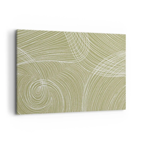 Quadro su tela - Stampe su Tela - Linee verdi e bianche in una composizione astratta - 120x80cm - Astrazione intricata in bianco - Decorazione murale moderna per soggiorno e camera da letto ARTTOR