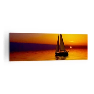 Quadro su tela - Stampe su Tela - Una barca a vela su un mare calmo al tramonto - 160x50cm - Che silenzio al tramonto... - Decorazione murale moderna per soggiorno e camera da letto ARTTOR