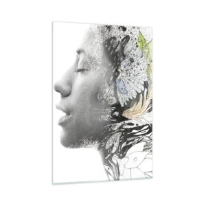 Quadro su vetro - Profilo di una donna in un collage artistico di natura e oscurità - 80x120cm - Immersa nella natura - Decorazione murale moderna per soggiorno e camera da letto ARTTOR