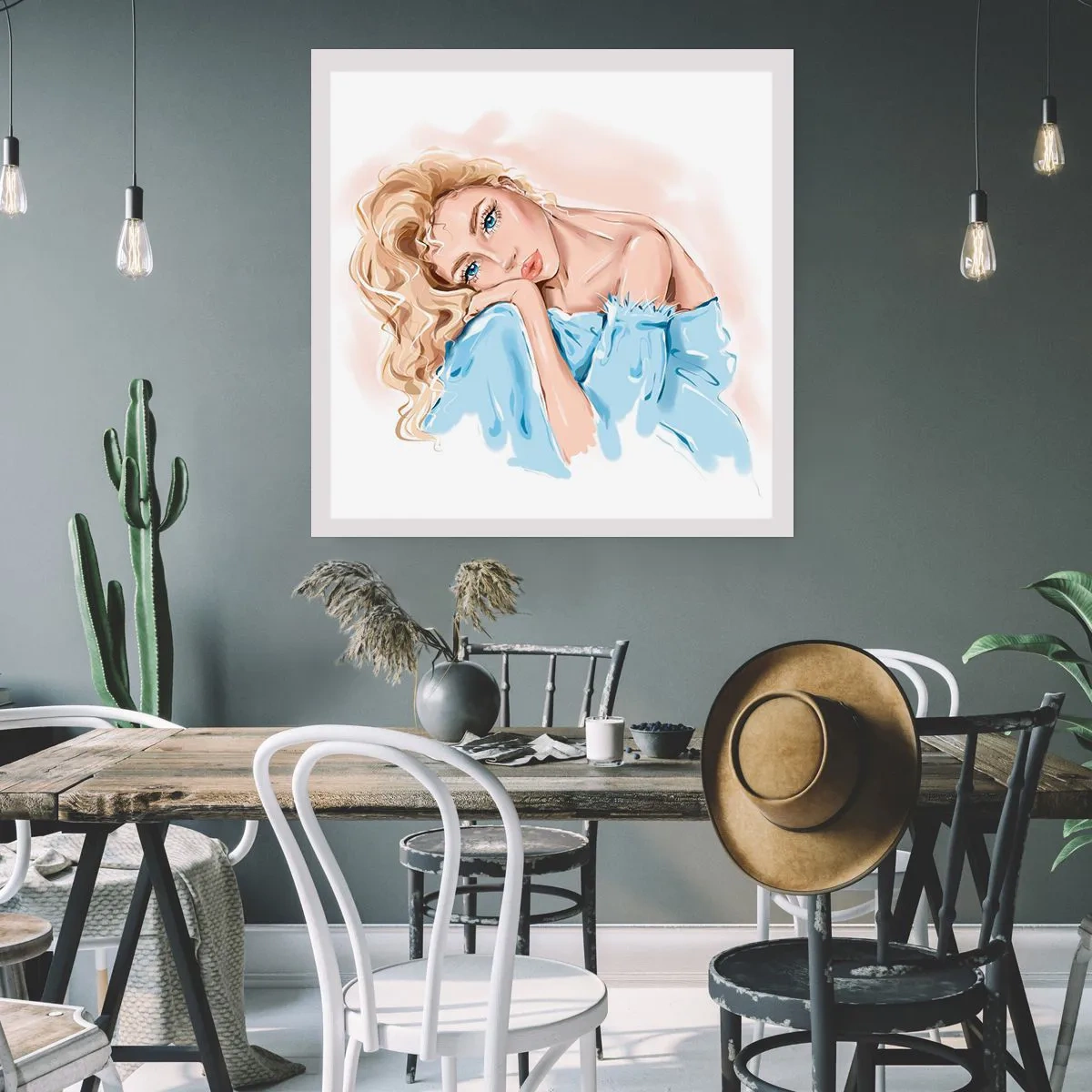 Poster - Sognante nel blu - 40x40 cm