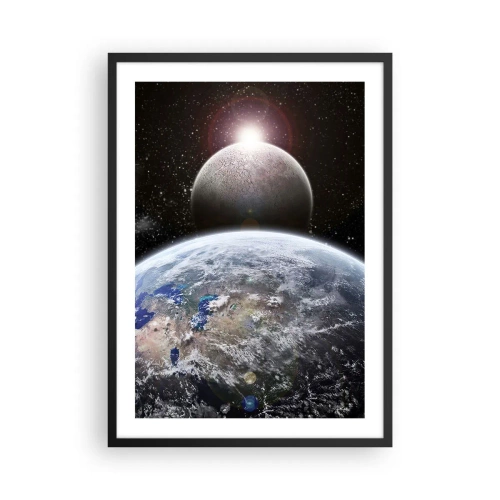 Poster in cornice nera - Pianeti Terra e Luna nello spazio - 50x70cm - Paesaggio cosmico: sorgere del sole - Decorazione murale moderna per soggiorno e camera da letto ARTTOR