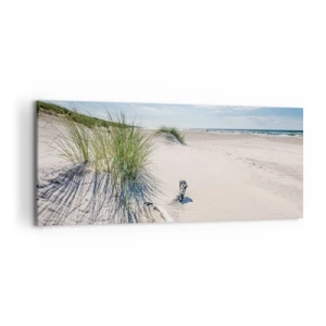 Quadro su tela - Stampe su Tela - Una spiaggia baltica con sabbia, erba e un cielo azzurro calmo - 120x50cm - La più bella? Quella del baltico - Decorazione murale moderna per soggiorno e camera da letto ARTTOR