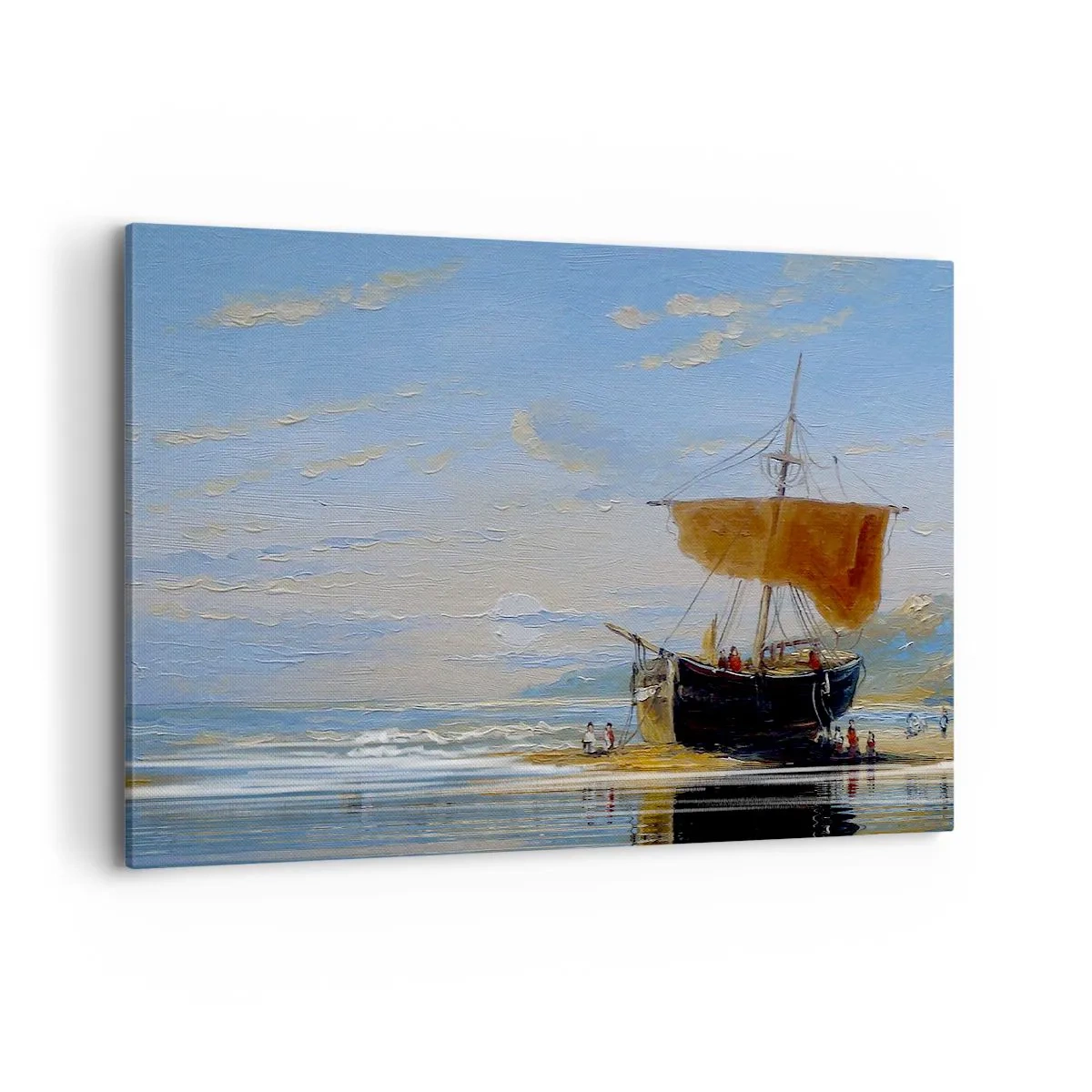 Quadro su tela - Stampe su Tela - Una nave in riva al mare in una giornata di sole - 100x70cm - Acqua, terra, aria - Decorazione murale moderna per soggiorno e camera da letto ARTTOR