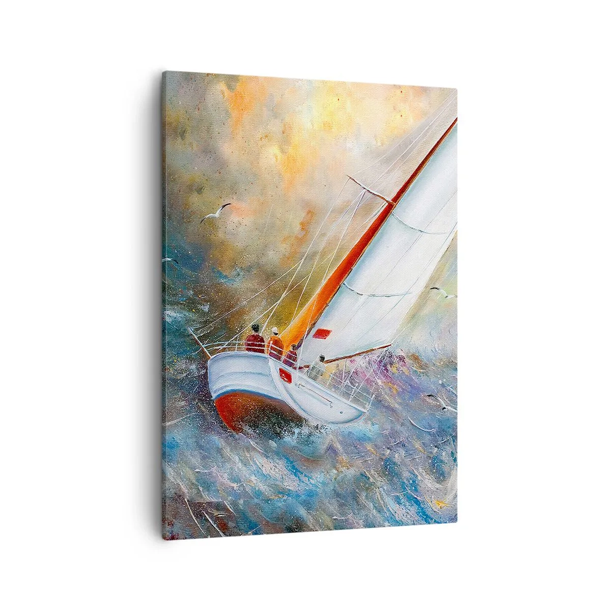 Quadro su tela - Stampe su Tela - Barche a vela su onde agitate in una composizione dinamica - 50x70cm - Correndo sulle onde - Decorazione murale moderna per soggiorno e camera da letto ARTTOR