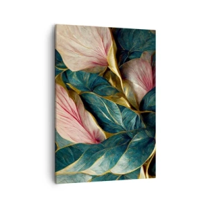 Quadro su tela - Stampe su Tela - Eleganti foglie in verde, oro e rosa - 50x70cm - Stile ed eleganza naturali - Decorazione murale moderna per soggiorno e camera da letto ARTTOR