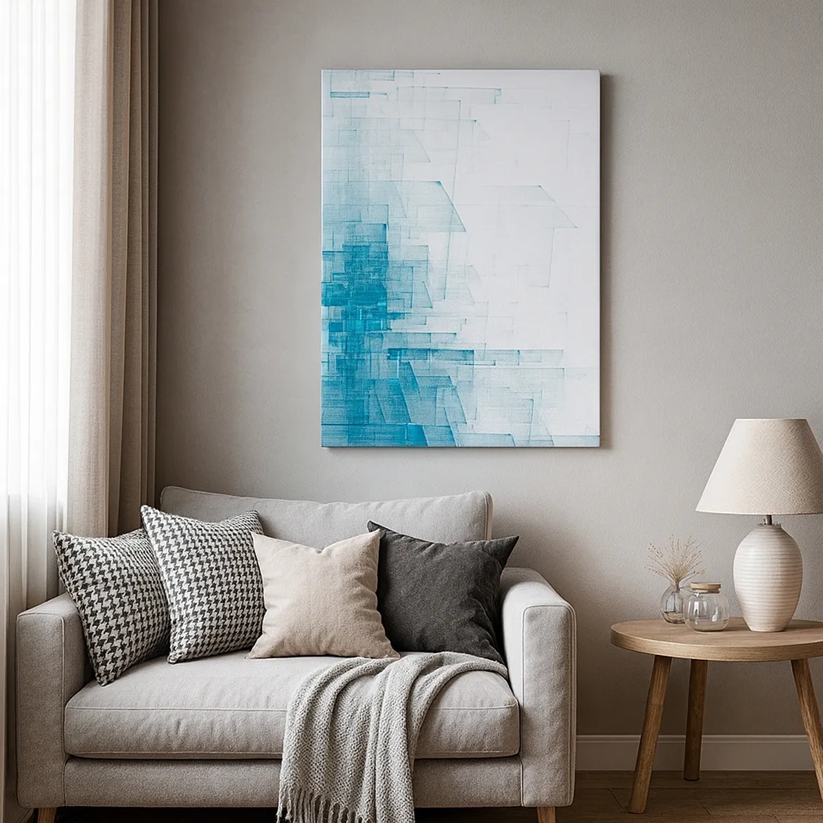 Quadro su tela - Stampe su Tela - Forme geometriche astratte nelle tonalità del blu - 50x70cm - E lo spazio fu - Decorazione murale moderna per soggiorno e camera da letto ARTTOR