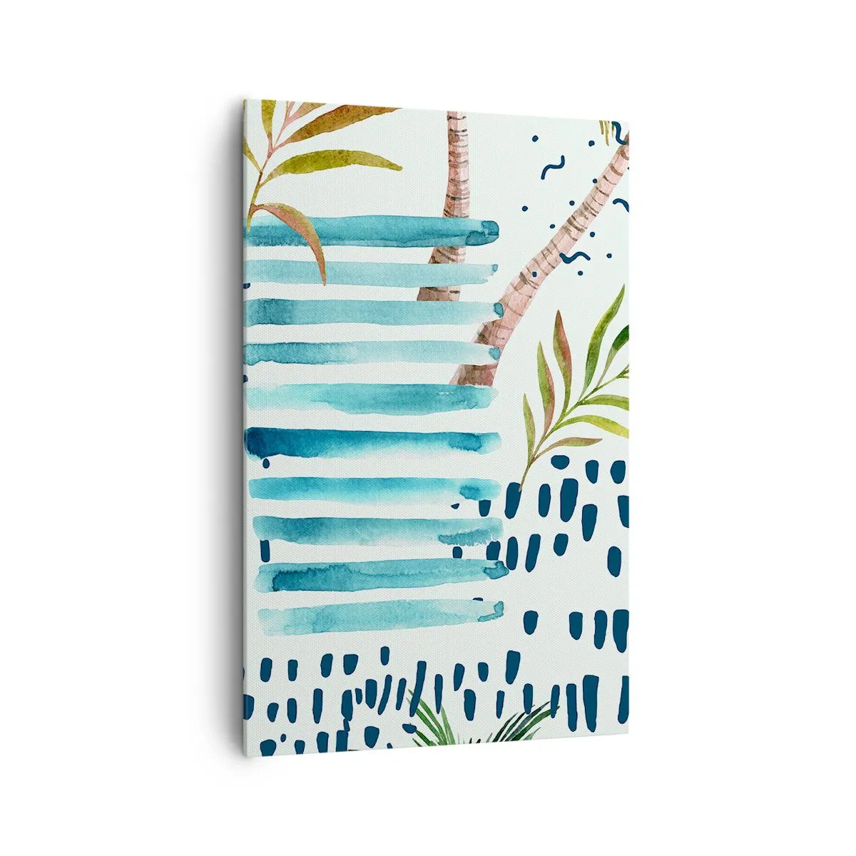 Quadro su tela - Stampe su Tela - Motivo astratto con palme e accenti nautici - 80x120cm - Vacanze sotto le palme - Decorazione murale moderna per soggiorno e camera da letto ARTTOR