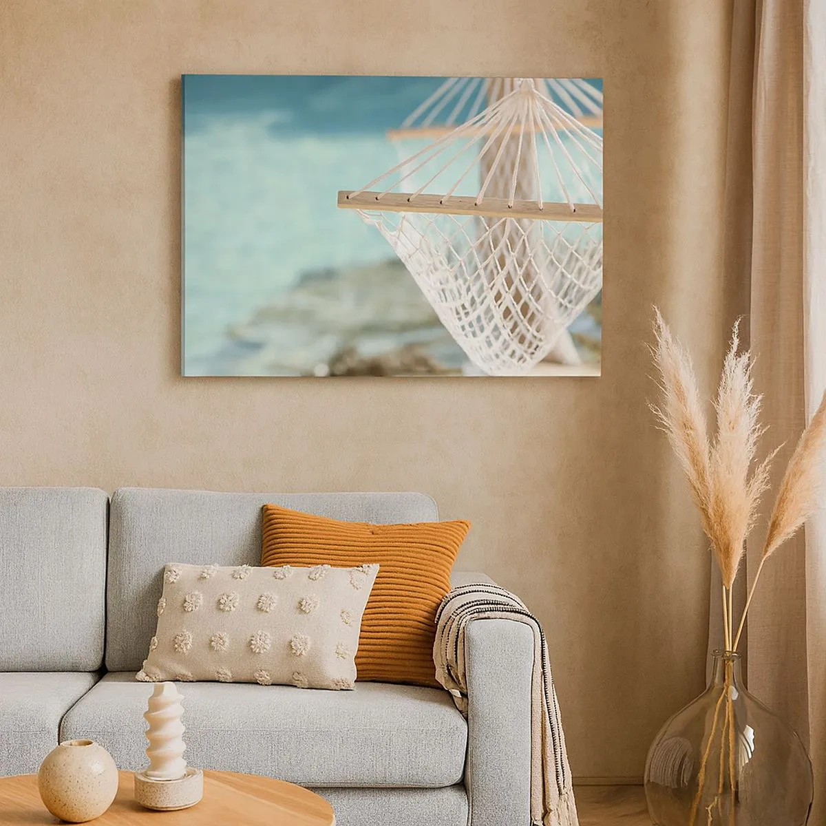 Quadro su tela - Stampe su Tela - Un'amaca con vista sull'acqua turchese - 70x50cm - Tempo di relax - Decorazione murale moderna per soggiorno e camera da letto ARTTOR