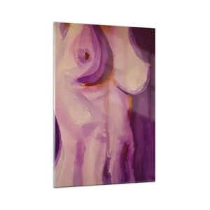 Quadro su vetro - Un'interpretazione astratta della silhouette femminile nei toni del rosa e del viola. - 80x120cm - Ode alla femminilità - Decorazione murale moderna per soggiorno e camera da letto ARTTOR