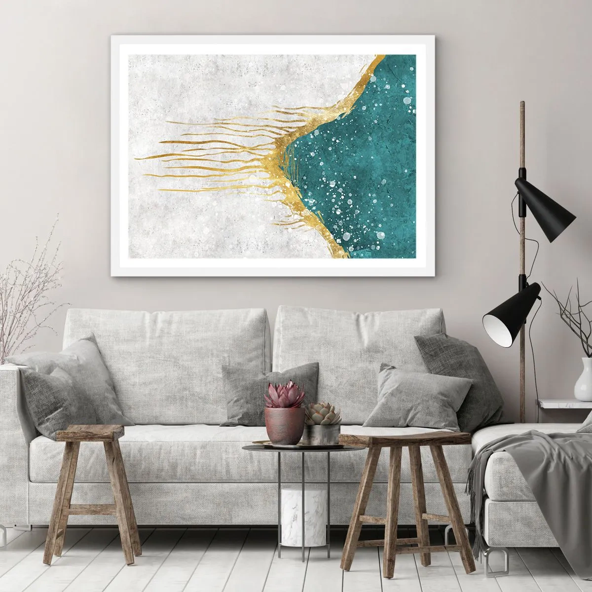 Poster in cornice bianca - Flusso dorato - 100x70 cm