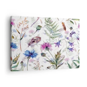 Quadro su tela - Stampe su Tela - Fiori ed erbe acquerellati su sfondo bianco in stile erbario - 70x50cm - Erbario polacco - Decorazione murale moderna per soggiorno e camera da letto ARTTOR