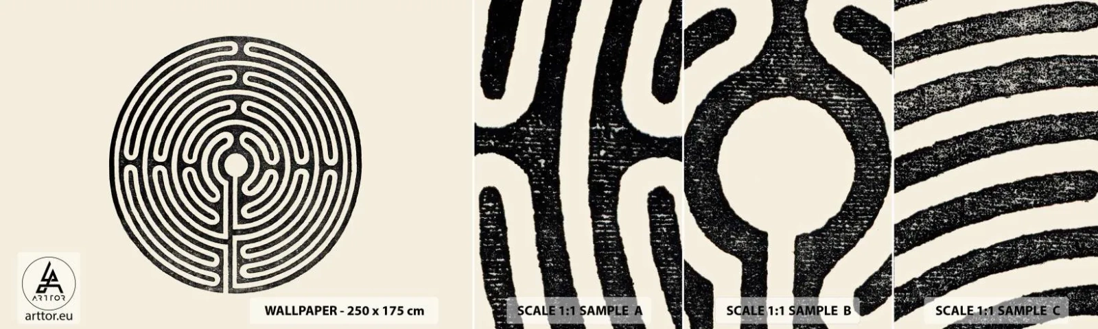 Campione di Fotomurale Adesivo Deluxe Sticker - Ordine misterioso - Labirinto, Minimalismo, Bianco e nero - 100x30 cm