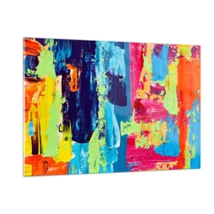 Quadro su vetro - Un'illustrazione di un dipinto astratto dai colori intensi - 120x80cm - La vita è bella! - Decorazione murale moderna per soggiorno e camera da letto ARTTOR