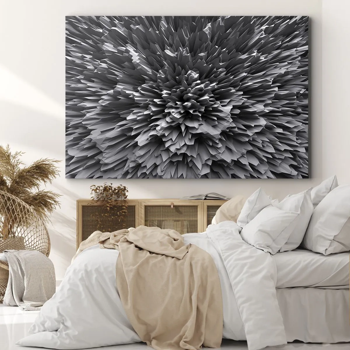 Quadro su tela - Stampe su Tela - Struttura astratta in tonalità di grigio - 100x70cm - Spigolosità massima - Decorazione murale moderna per soggiorno e camera da letto ARTTOR