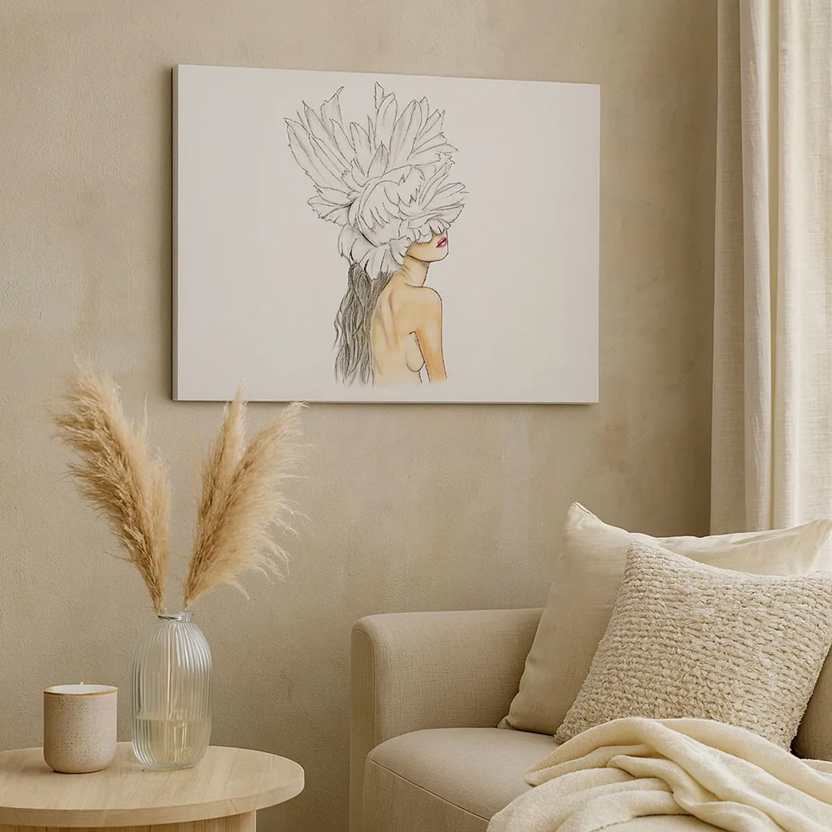 Quadro su tela - Stampe su Tela - Ritratto di donna con decorazione di piume in stile artistico - 70x50cm - Bellezza coronata - Decorazione murale moderna per soggiorno e camera da letto ARTTOR