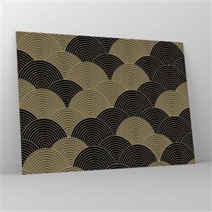 Quadro su vetro - Semicerchi dorati in un motivo giapponese regolare - 70x50cm - Unità nella molteplicità - Decorazione murale moderna per soggiorno e camera da letto ARTTOR