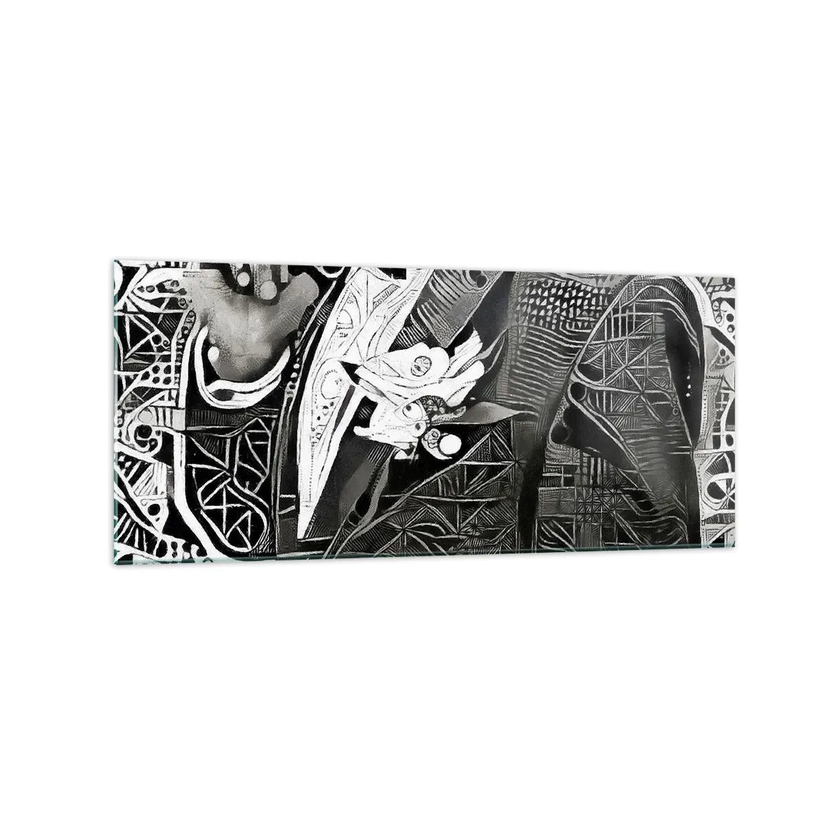Quadro su vetro - Elegante astrazione di un uomo in abito in bianco e nero - 120x50cm - Solo in apparenza un uomo grigio - Decorazione murale moderna per soggiorno e camera da letto ARTTOR