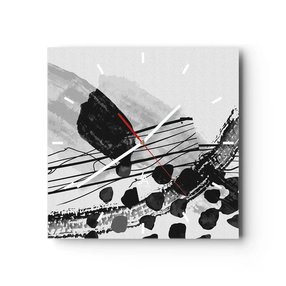 Orologio da parete - Orologio in Vetro - Composizione astratta in bianco e nero con forme organiche - 30x30cm - Astrazione organica in bianco e nero - Decorazione murale moderna per soggiorno e camera da letto ARTTOR