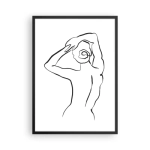 Poster in cornice nera - Silhouette minimalista di una donna con le braccia sopra la testa - 50x70cm - Nudo mattutino - Decorazione murale moderna per soggiorno e camera da letto ARTTOR