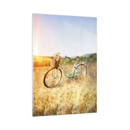 Quadro su vetro - Bicicletta retrò con fiori su sfondo naturale - 50x70cm - Resto qui un attimo - Decorazione murale moderna per soggiorno e camera da letto ARTTOR