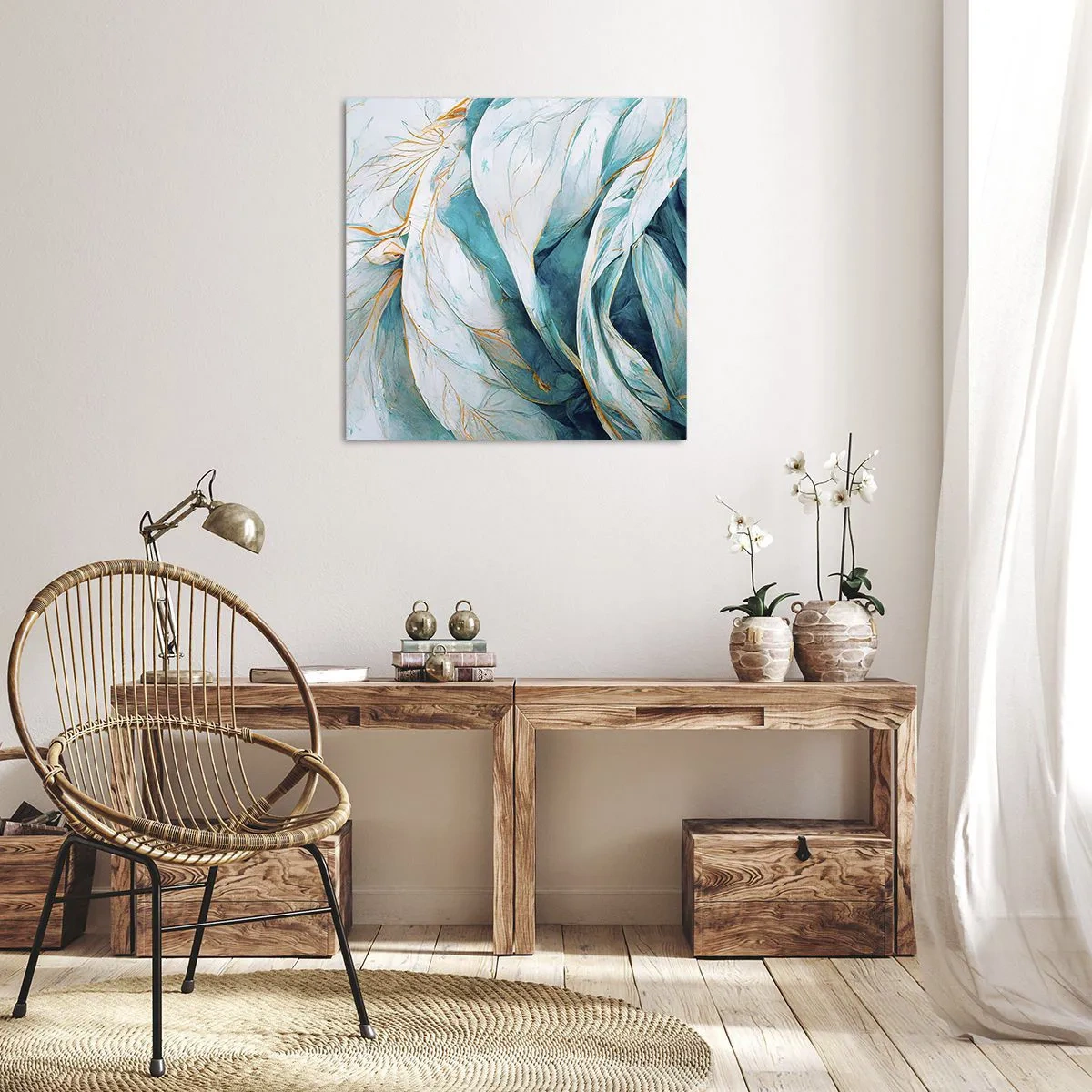Quadro su tela - Stampe su Tela - Astrazione blu con motivi d'oro - 30x30 cm