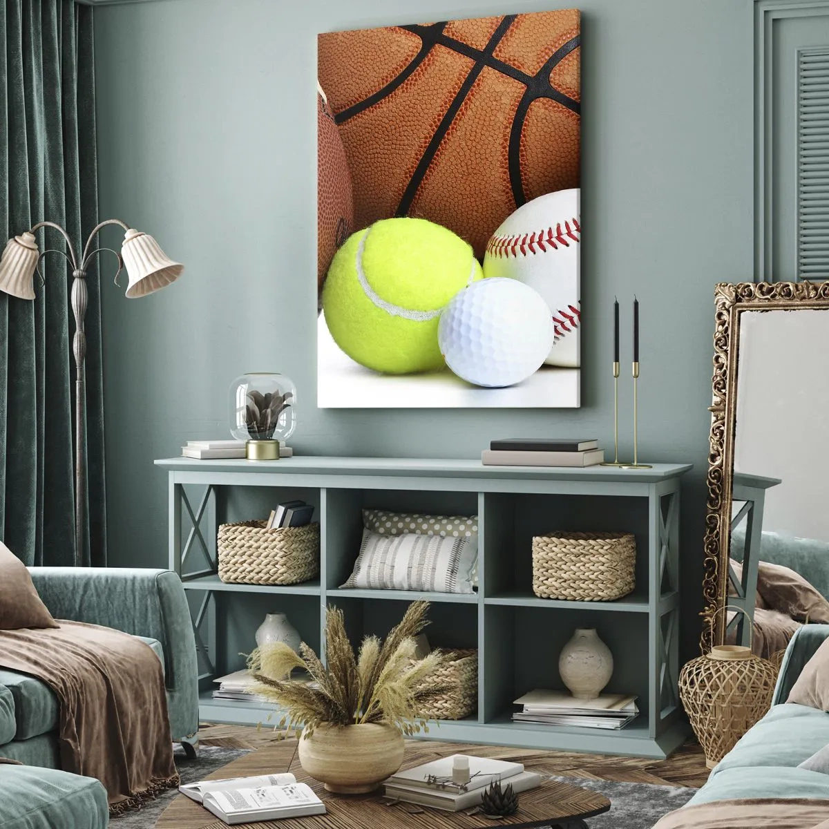 Quadro su tela - Stampe su Tela - Palloni di varie discipline sportive - 50x70cm - La palla ci unisce! - Decorazione murale moderna per soggiorno e camera da letto ARTTOR