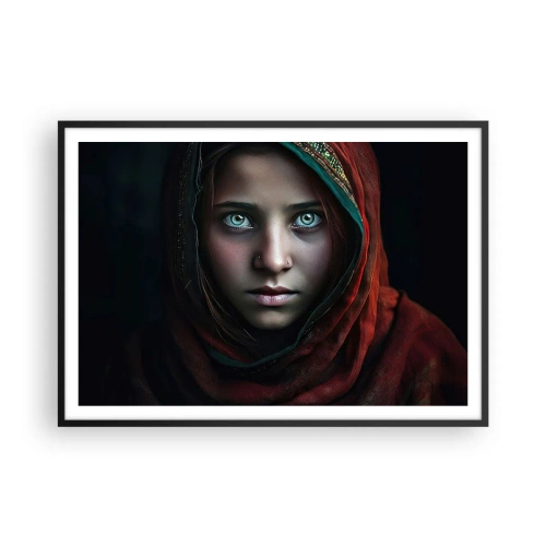 Poster in cornice nera - Ritratto di donna dallo sguardo intenso dai colori caldi - 100x70cm - Principessa d'oriente - Decorazione murale moderna per soggiorno e camera da letto ARTTOR