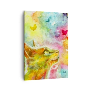 Quadro su tela - Stampe su Tela - Un gatto circondato da farfalle colorate - 50x70cm - Storie dal paese dei gatti - Decorazione murale moderna per soggiorno e camera da letto ARTTOR