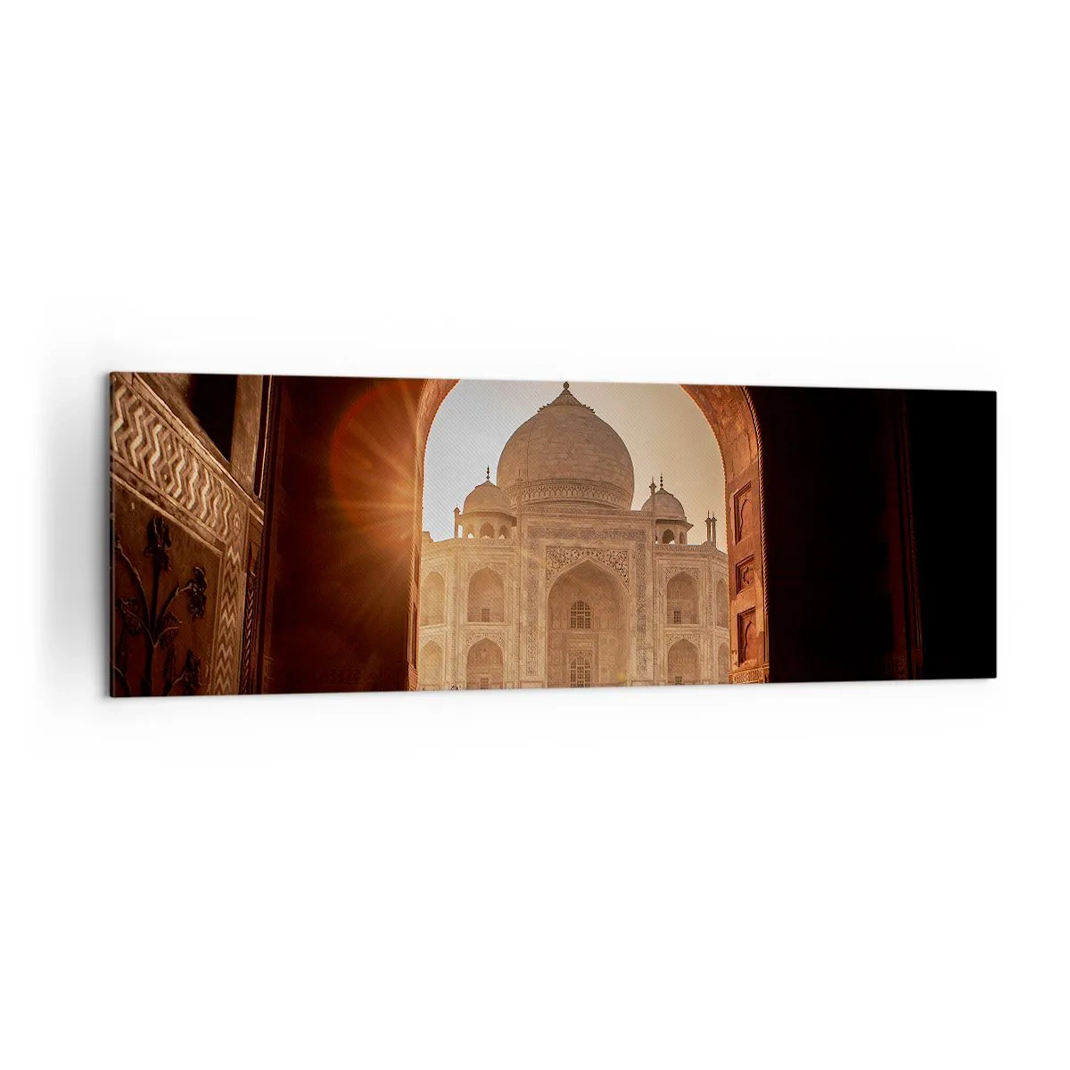 Quadro su tela - Stampe su Tela - Il Taj Mahal alla luce del sole visto dall'arco del cancello - 160x50cm - Monumento all'amore ultraterreno - Decorazione murale moderna per soggiorno e camera da letto ARTTOR