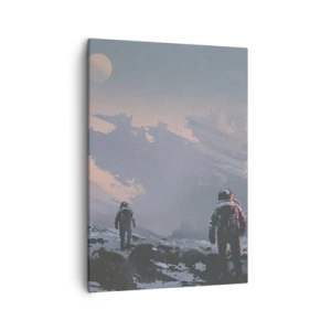 Quadro su tela - Stampe su Tela - Astronauti su un pianeta alieno con un relitto di astronave - 50x70cm - Sotto una stella sconosciuta - Decorazione murale moderna per soggiorno e camera da letto ARTTOR