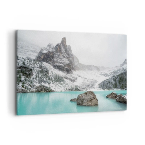 Quadro su tela - Stampe su Tela - Un paesaggio montano con un lago circondato da cime innevate - 100x70cm - Di guardia - Decorazione murale moderna per soggiorno e camera da letto ARTTOR