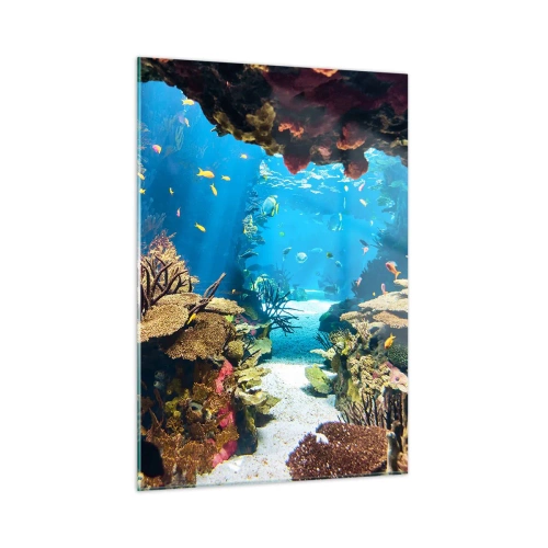 Quadro su vetro - Mondo sottomarino con barriera corallina e pesci - 50x70cm - Non lo avresti neanche sognato - Decorazione murale moderna per soggiorno e camera da letto ARTTOR