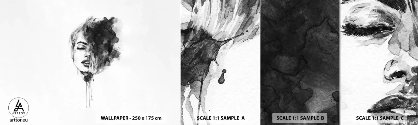Campione Di Fotomurale Standard Eco - Cosa sogna la ragazza - Ritratto di una donna, Volto di donna, Astrazione - 100x30 cm
