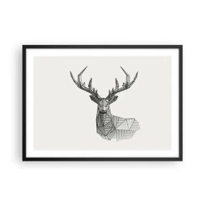 Poster in cornice nera - Immagine geometrica di un cervo in stile minimalista in bianco e nero - 70x50cm - Cervo in stile cubista - Decorazione murale moderna per soggiorno e camera da letto ARTTOR