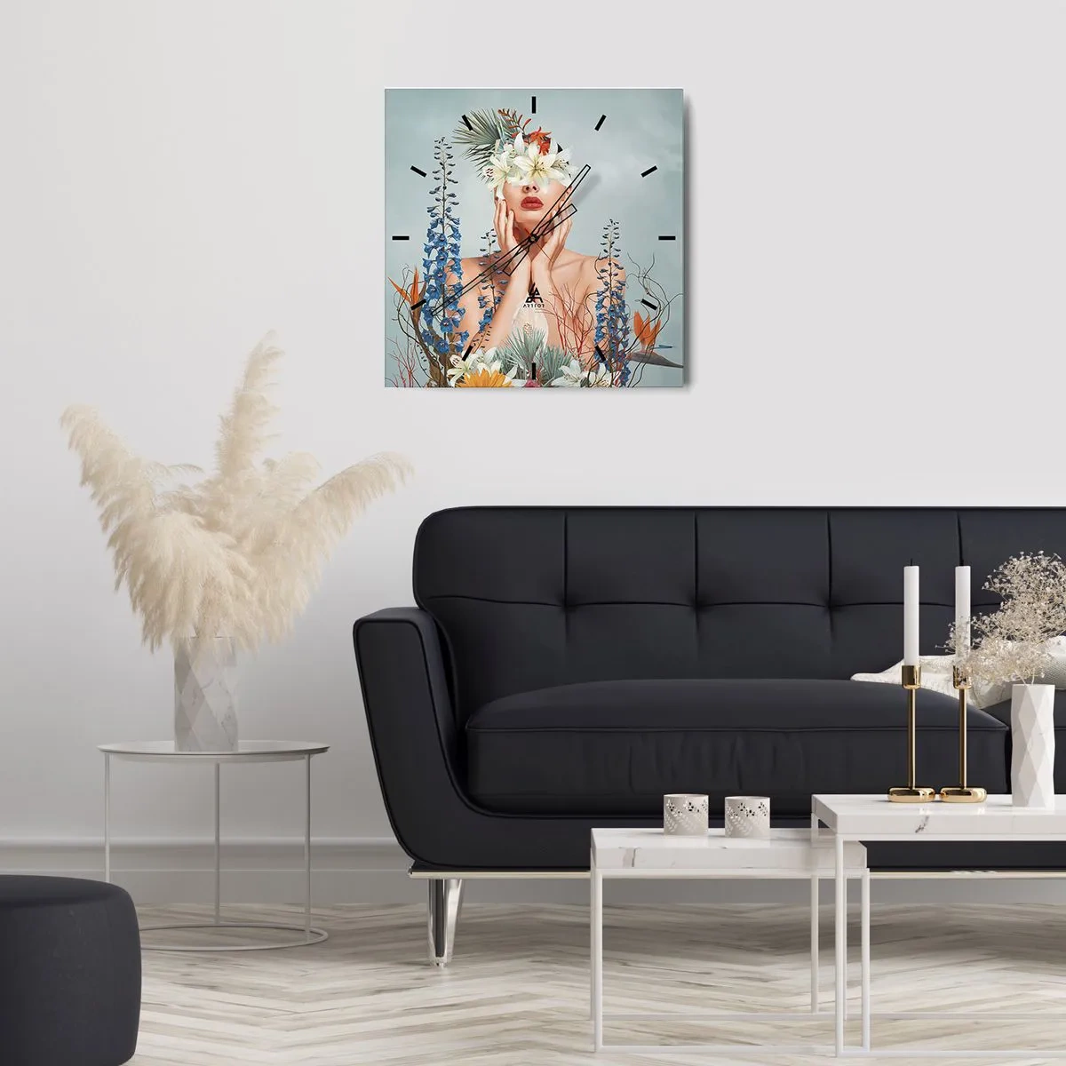 Orologio da parete - Orologio in Vetro - Donna - fiore - 40x40 cm