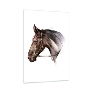 Quadro su vetro - Un profilo di cavallo in una delicata forma artistica su uno sfondo bianco - 80x120cm - Che grazia - Decorazione murale moderna per soggiorno e camera da letto ARTTOR