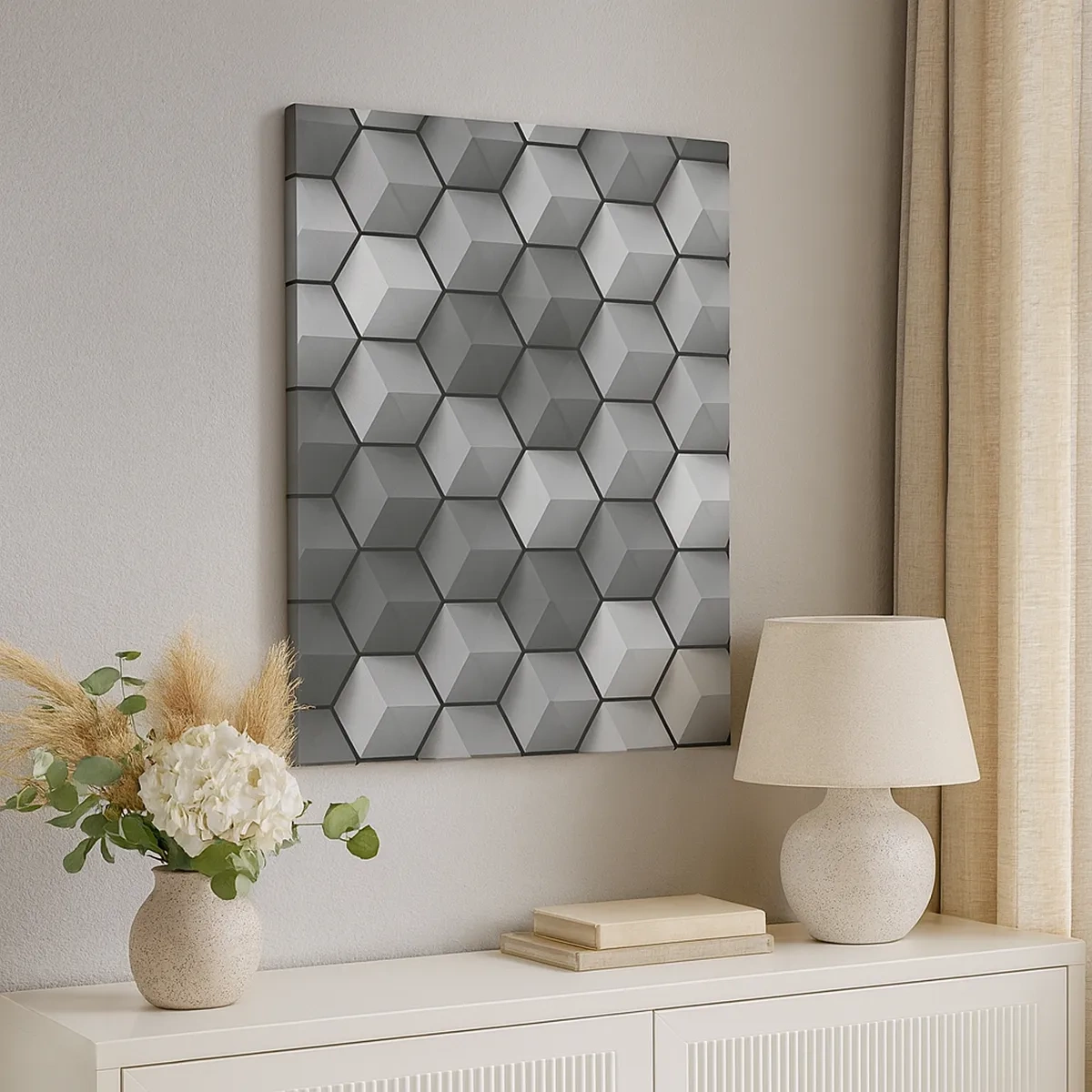 Quadro su tela - Stampe su Tela - Composizione geometrica di cubi nelle tonalità del grigio e del nero - 50x70cm - Puzzle cubista - Decorazione murale moderna per soggiorno e camera da letto ARTTOR