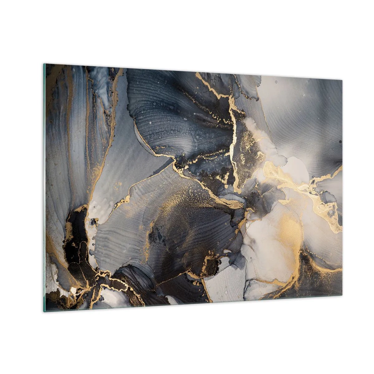 Quadro su vetro - Astrazione scura con effetto marmo e venature dorate - 100x70cm - Vita di pietra - Decorazione murale moderna per soggiorno e camera da letto ARTTOR
