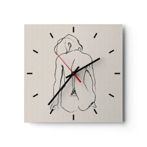 Orologio da parete - Orologio in Vetro - Uno schizzo sottile della silhouette di una ragazza vista da dietro - 30x30cm - Nudo di ragazza - Decorazione murale moderna per soggiorno e camera da letto ARTTOR