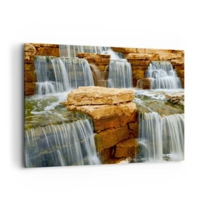 Quadro su tela - Stampe su Tela - Una cascata che scorre lungo gradini di pietra - 120x80cm - La scala verso il cielo - Decorazione murale moderna per soggiorno e camera da letto ARTTOR