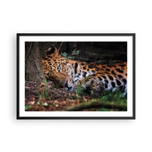 Poster in cornice nera - Un leopardo sdraiato all'ombra degli alberi - 70x50cm - Fidati di me - Decorazione murale moderna per soggiorno e camera da letto ARTTOR