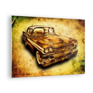 Quadro su vetro - Un'auto d'epoca con uno sfondo d'epoca - 70x50cm - La bellezza eterna della classicità - Decorazione murale moderna per soggiorno e camera da letto ARTTOR
